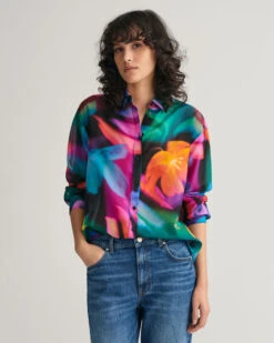 Relaxed Fit Floral Print Cotton Silk Shirt