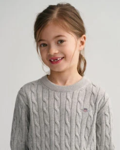 Kids Shield Cotton Cable Knit Crew Neck Sweater -Cheap Gant Store time 1679497218 202302 884027 094 crmodel fv 1