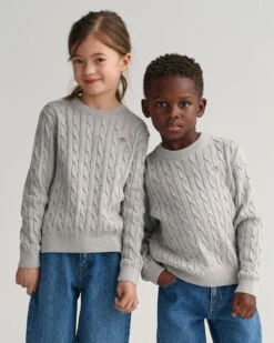 Kids Shield Cotton Cable Knit Crew Neck Sweater