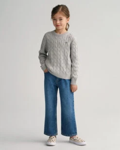 Kids Shield Cotton Cable Knit Crew Neck Sweater -Cheap Gant Store time 1679497223 202302 884027 094 look fv 1