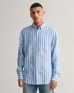 Regular Fit Wide Striped Linen Shirt