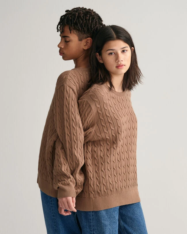 Teens Shield Cotton Cable Knit Crew Neck Sweater 3 Teens Shield Cotton Cable Knit Crew Neck Sweater