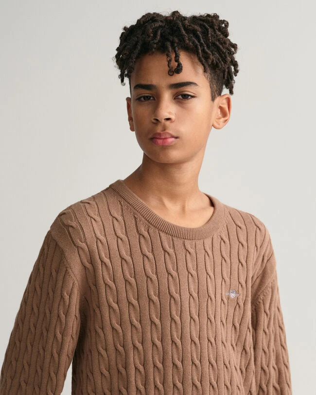 Teens Shield Cotton Cable Knit Crew Neck Sweater 5 Teens Shield Cotton Cable Knit Crew Neck Sweater - Image 3