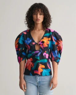 Floral Print Volume Sleeve Blouse