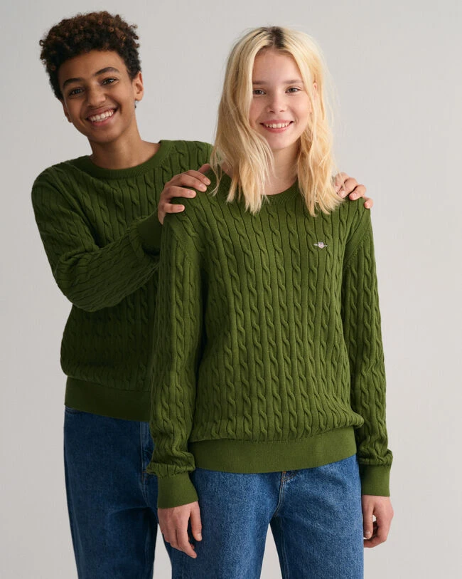 Teens Shield Cotton Cable Knit Crew Neck Sweater 3 Teens Shield Cotton Cable Knit Crew Neck Sweater