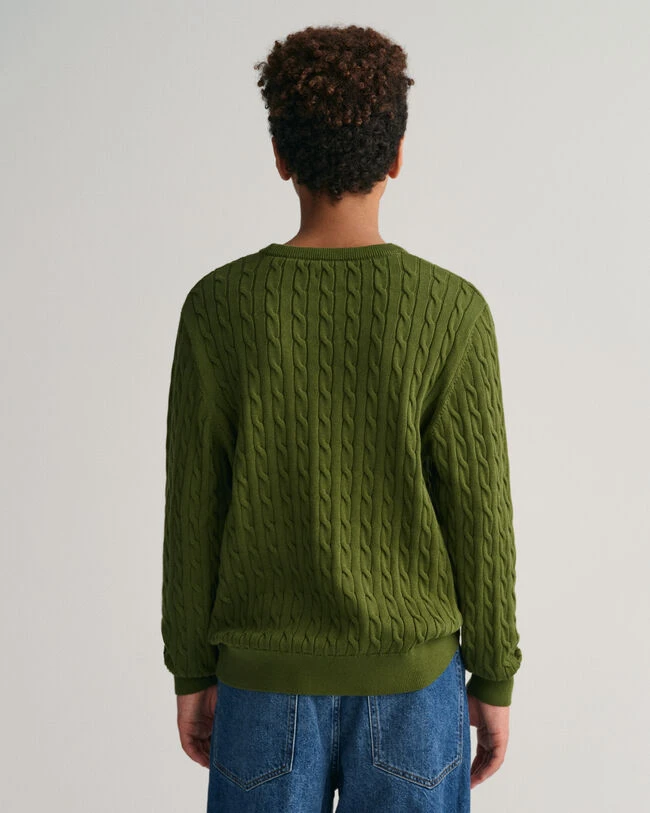 Teens Shield Cotton Cable Knit Crew Neck Sweater 4 Teens Shield Cotton Cable Knit Crew Neck Sweater - Image 2