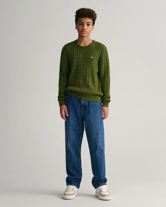 Teens Shield Cotton Cable Knit Crew Neck Sweater 6 Teens Shield Cotton Cable Knit Crew Neck Sweater - Image 4