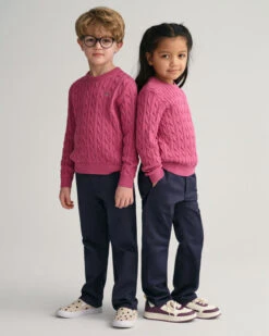 Kids Shield Cotton Cable Knit Crew Neck Sweater